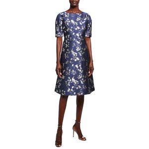 RICKIE FREEMAN FOR TERI JON
Floral Jacquard Short-Sleeve A-Line Dress